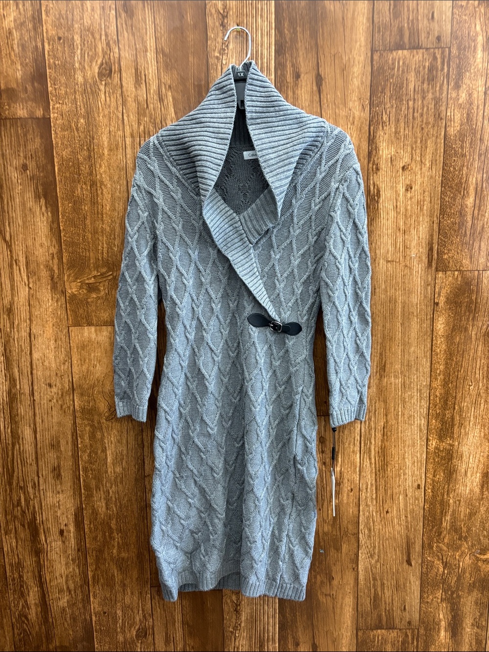 NWT Calvin Klein Gray Cable-Knit Shawl Collar Cardigan Dress
